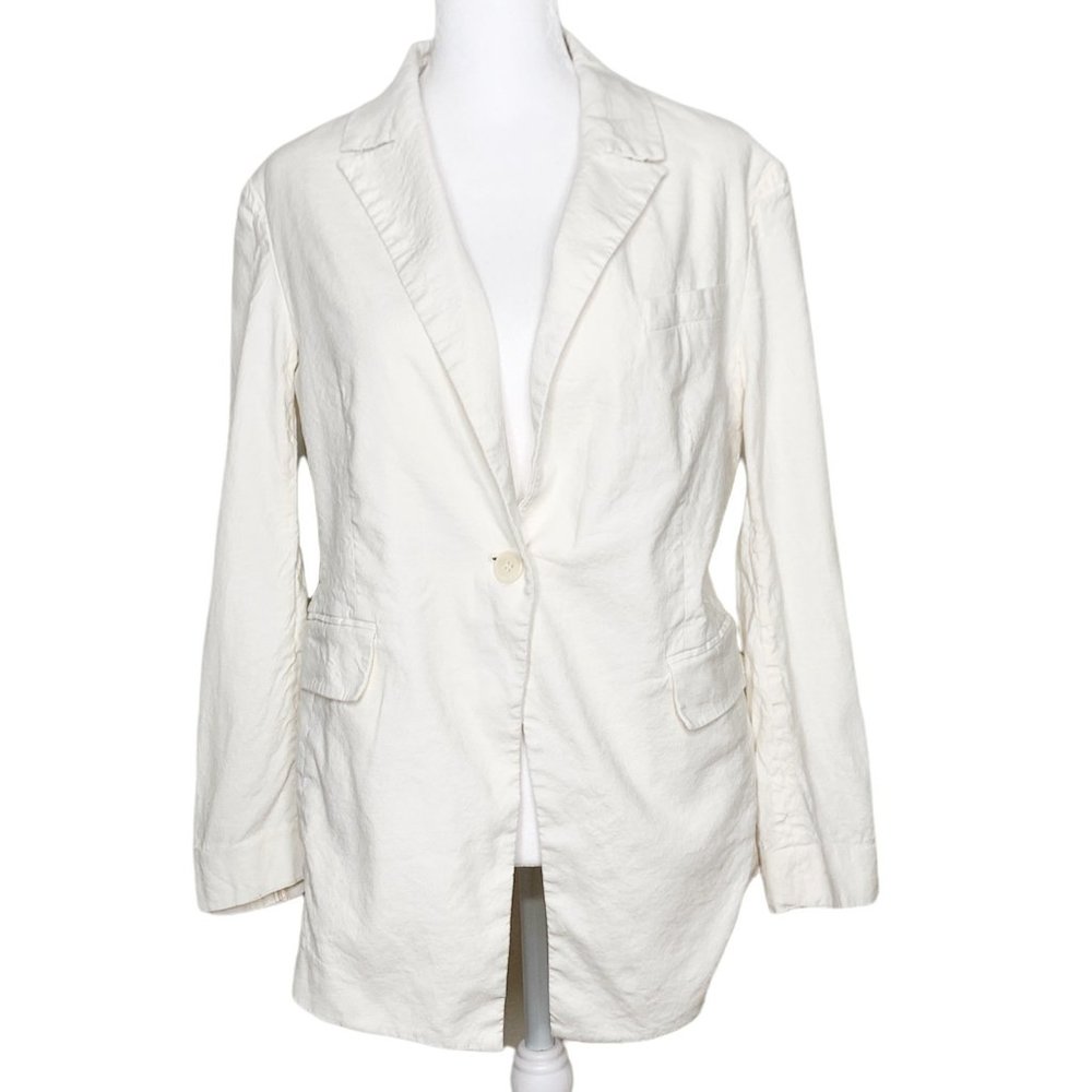 THEORY Linen White Breathable Blazer Summer Vented Single Button Size 8 Womens